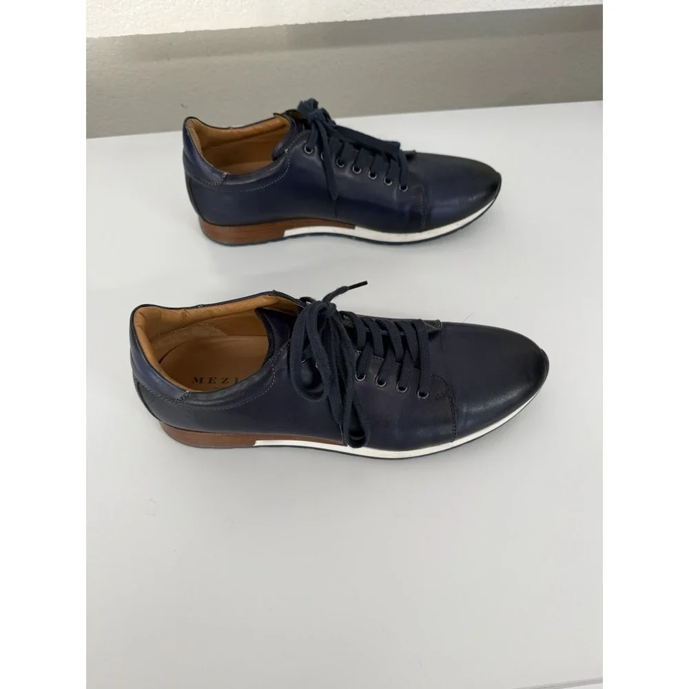 Mezlan Mens 12 M Navy Leather Low Top Sneakers Casual Dress Shoes Made In Spain